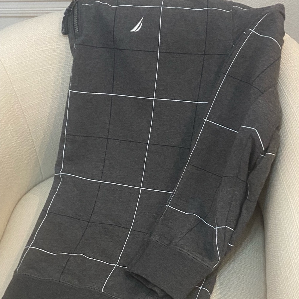 Nautica Men's Charcoal 1/4 Zip-Up Sweater with White Grid - Picture 6 of 10